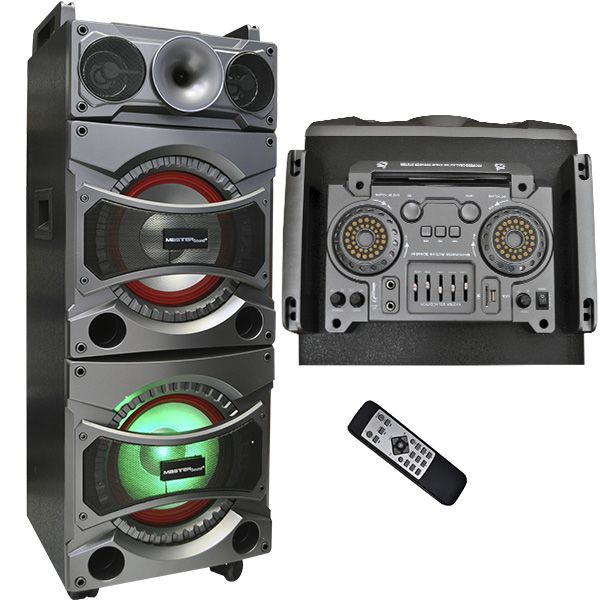 BAFLE AMPLIFICADO VERTICAL CON DOBLE WOOFER DE 10”, MP3, USB, SD, BT, EQ, 7000 WATTS 