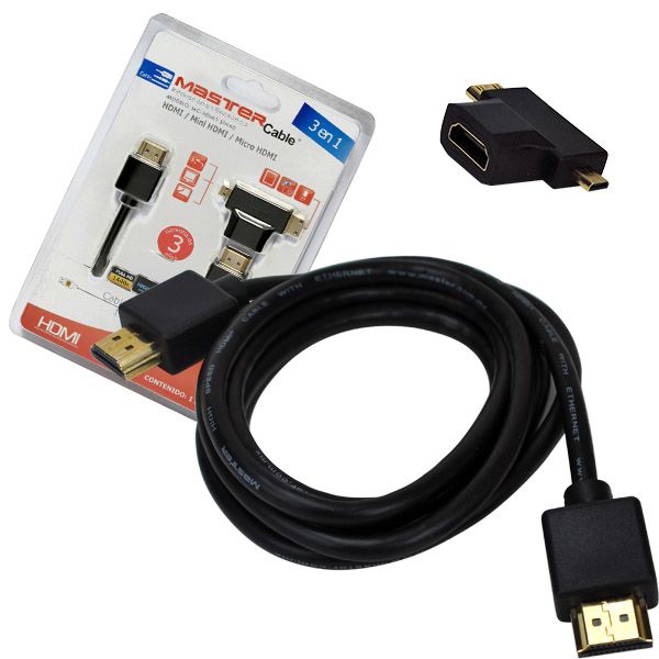 CABLE HDMI ULTRADELGADO, 1.5. CON ADAPTADOR A MINI Y MICRO HDMI