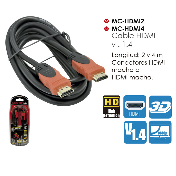 Cable HDMI 10 metros v 1.4 con cubierta de nylon rojo y negro