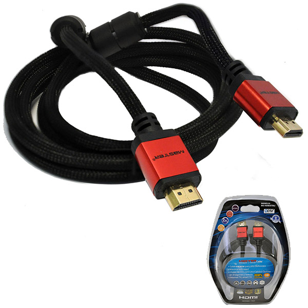 Cable HDMI 10 metros v 1.4 con cubierta de nylon rojo y negro 1080p 4K 3D